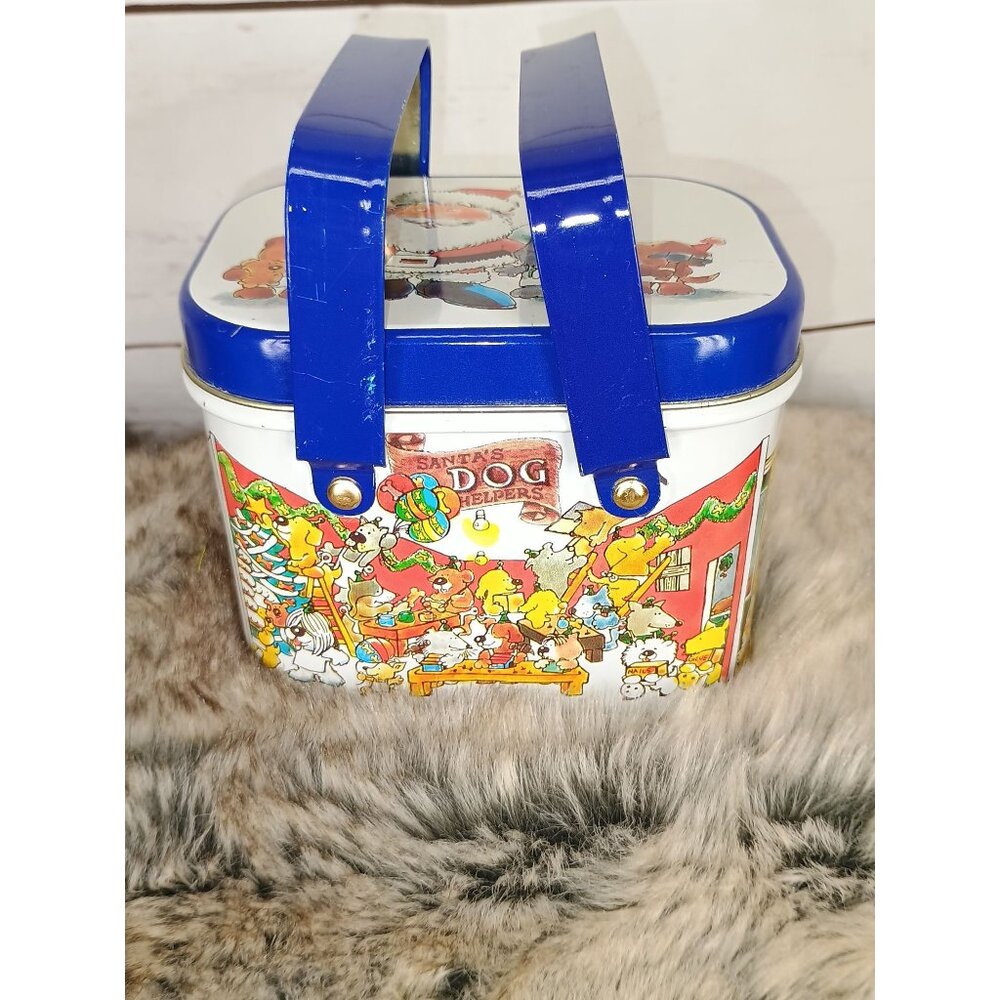 The Tin Box Company Santa's Dog Helpers Christmas Tin‎ Basket w/Handle